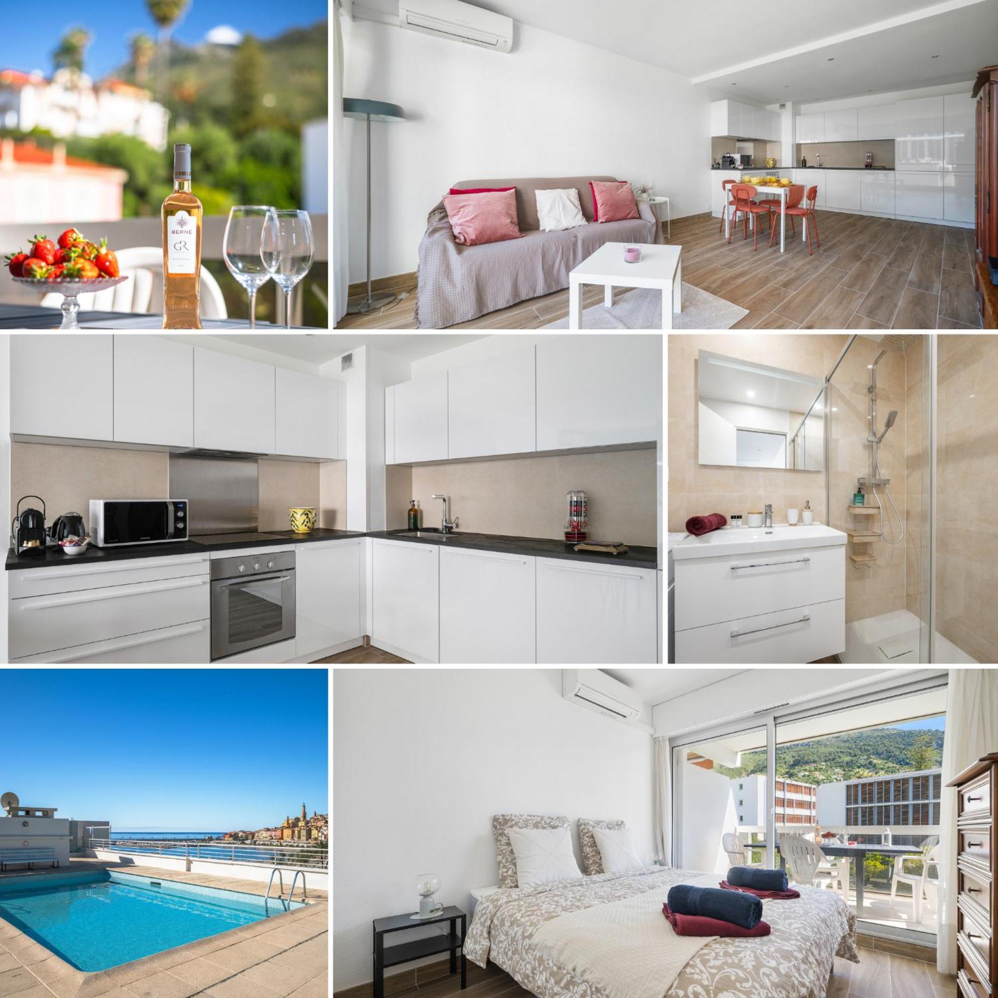 شقة Le Rocamare - Piscine Toit Terrasse - Parking Prive - Terrasse مينتون المظهر الخارجي الصورة